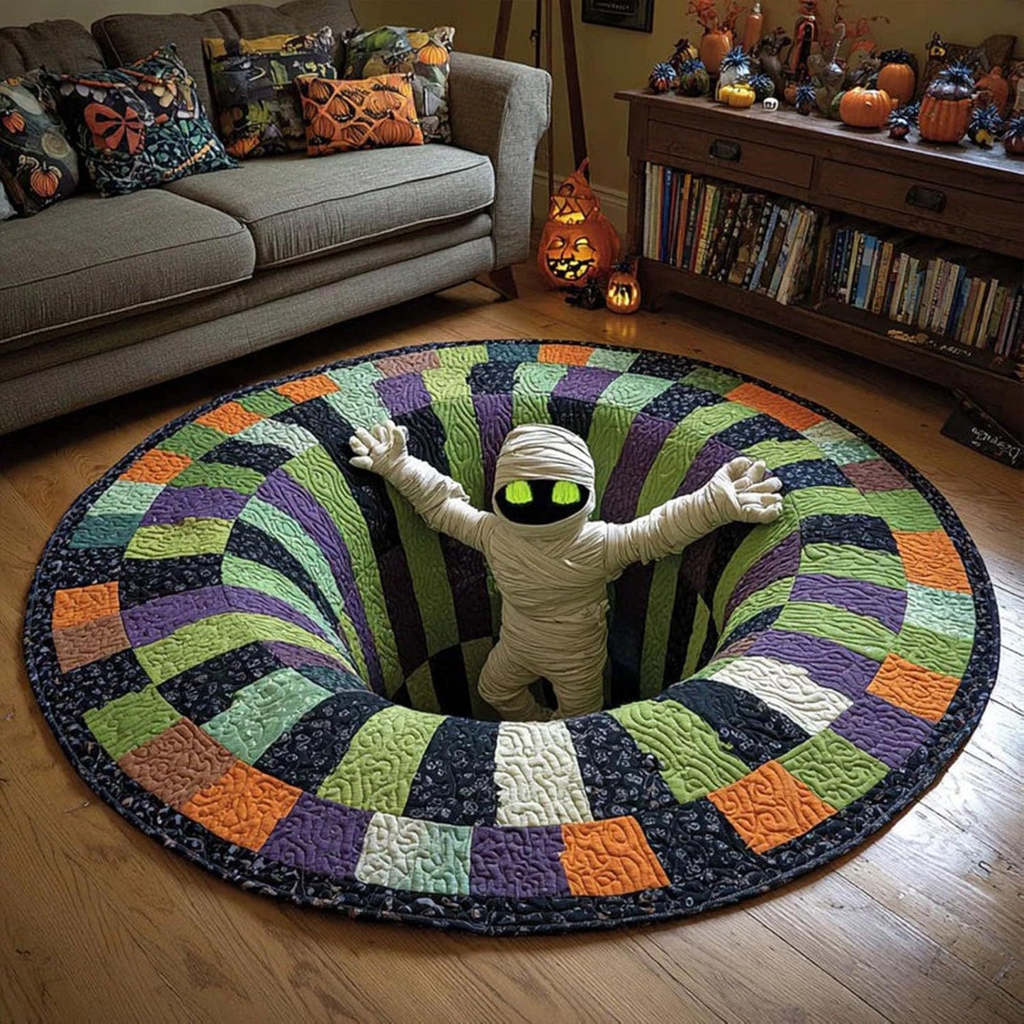 Halloween Optical Illusion Rug, Spooky Skeleton 3D Effect Rug