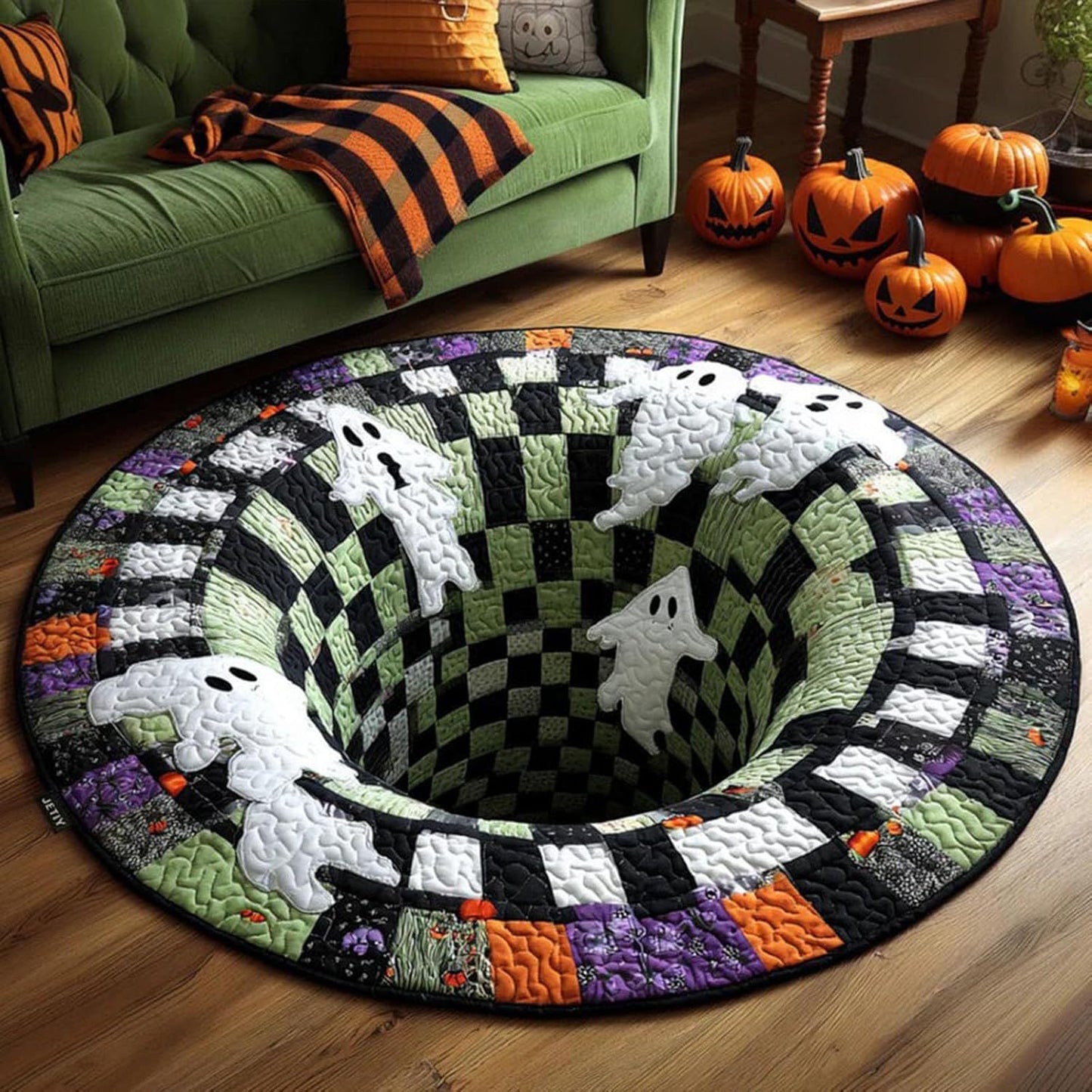 Halloween Optical Illusion Rug, Spooky Skeleton 3D Effect Rug