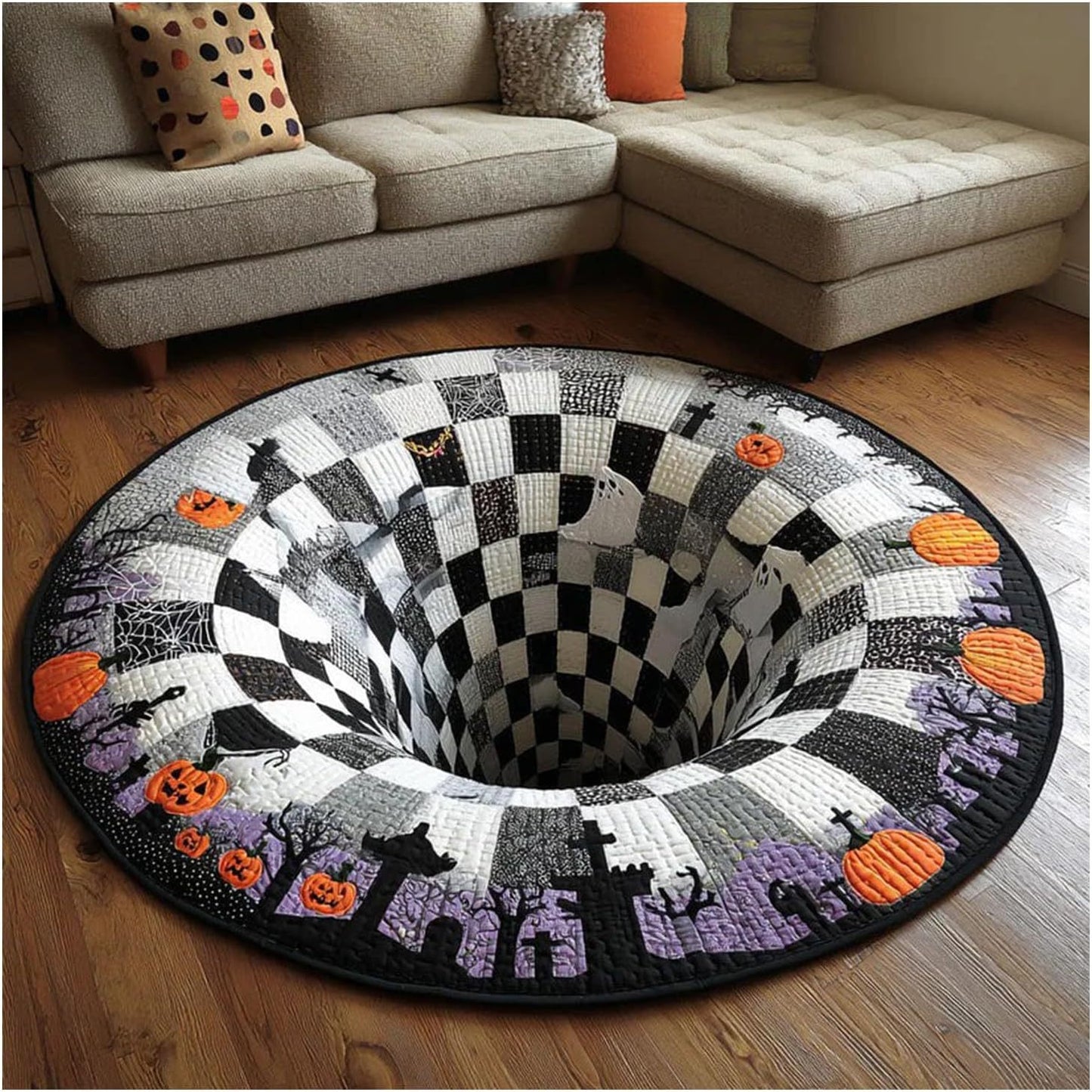 Halloween Optical Illusion Rug, Spooky Skeleton 3D Effect Rug