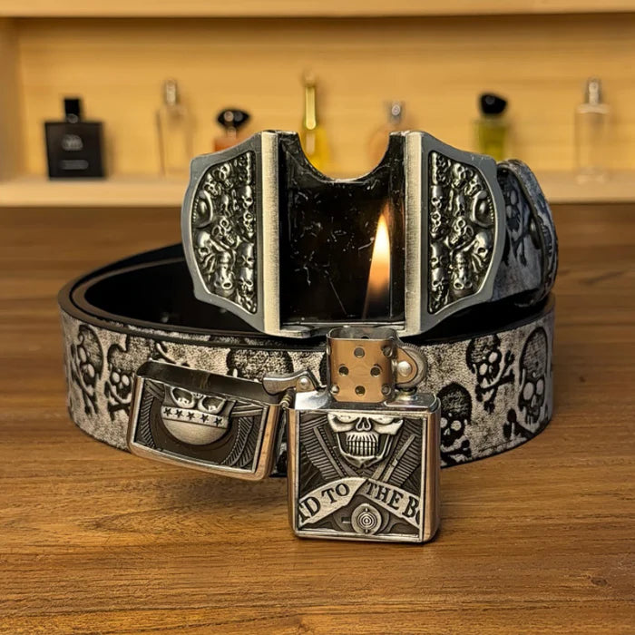 Halloween-themed skull lighter belt
